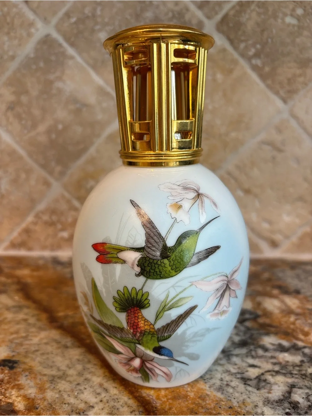 Vintage Lampe Berger Limoges Porcelain Air Purifing Lamp with Hummingbirds